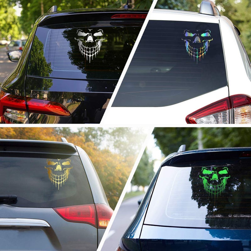 HungMieh 3D Skull Stickers and Decals for Car Windows, Doors, and Trucks - Laser Bumper Stickers for Car Styling and Decor - Holographic Silver, 6.97" - Image 2